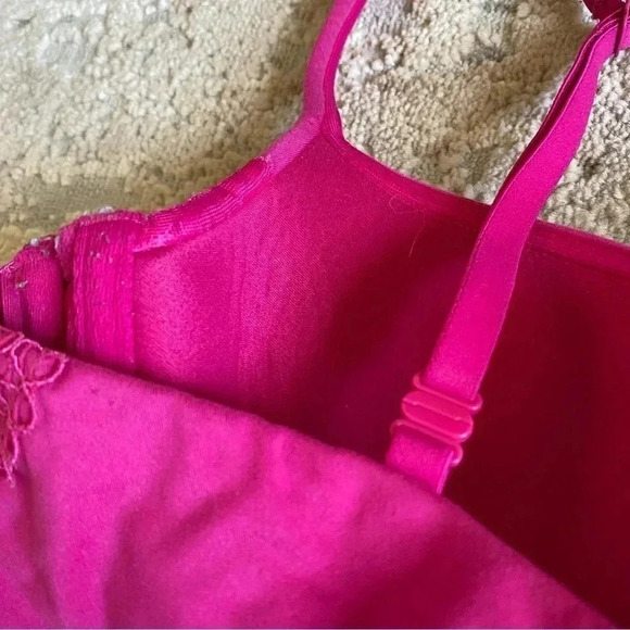 Victoria's Secret Hot Pink Lined Demi Bra Crochet Lace Bustier Long Line: 34B - Picture 7 of 8
